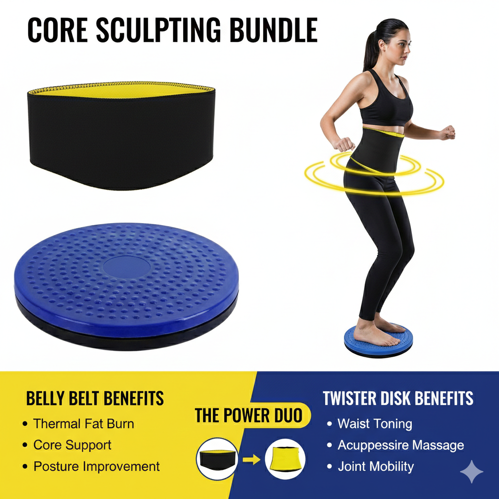 Ultimate Waist Slimming Kit – Thermal Sweat Trimmer Belt + 360° Fitness Twisting Disk Duo